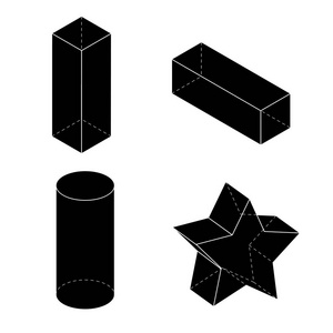 基本的 3d 几何形状的集合。孤立在白色背景上的几何固体矢量