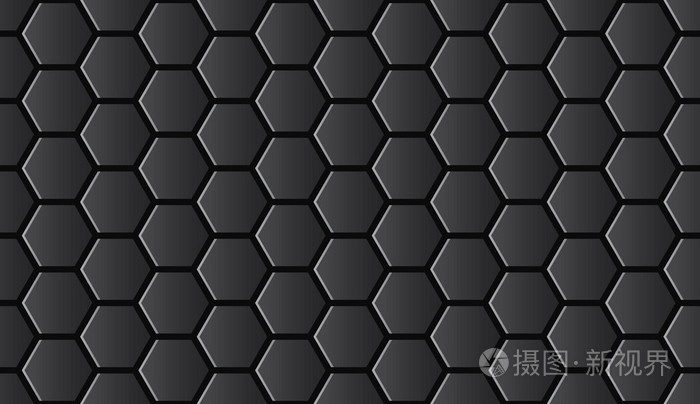 无缝黑色有光泽高科技六边形斑图矢量