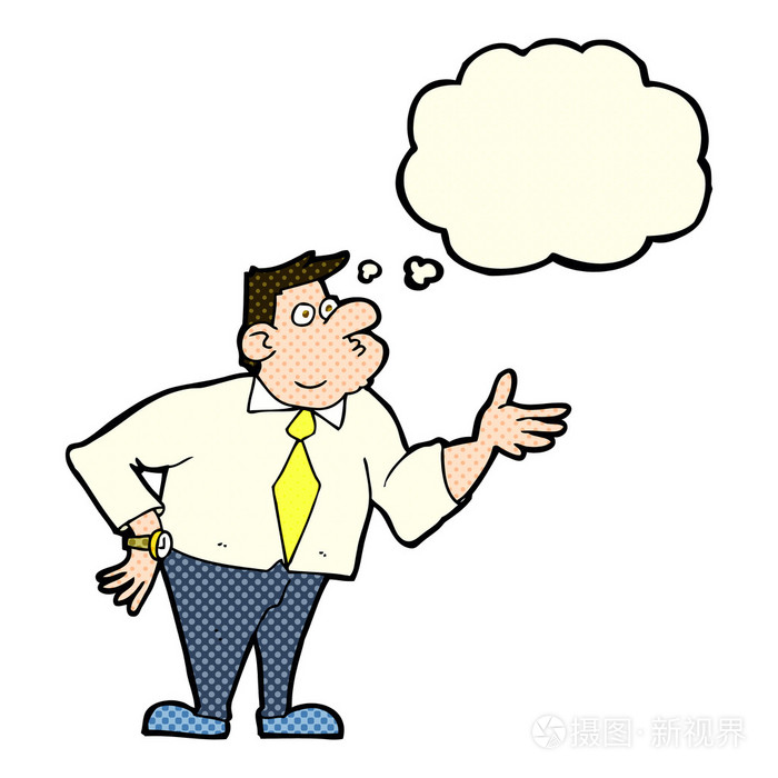 卡通商人提问与思想泡泡
