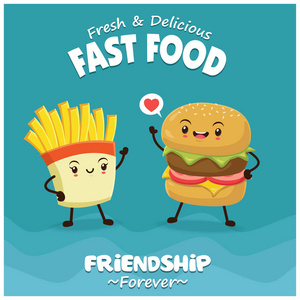汉堡与薯条特色复古食品海报设计