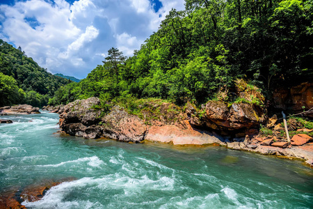 夏日风景与山区河流