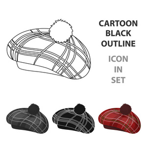 在白色背景上孤立的卡通风格的苏格兰传统帽子图标。苏格兰国家象征股票矢量图