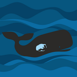 里约耶稣约拿在鲸鱼.剪影,手绘照片