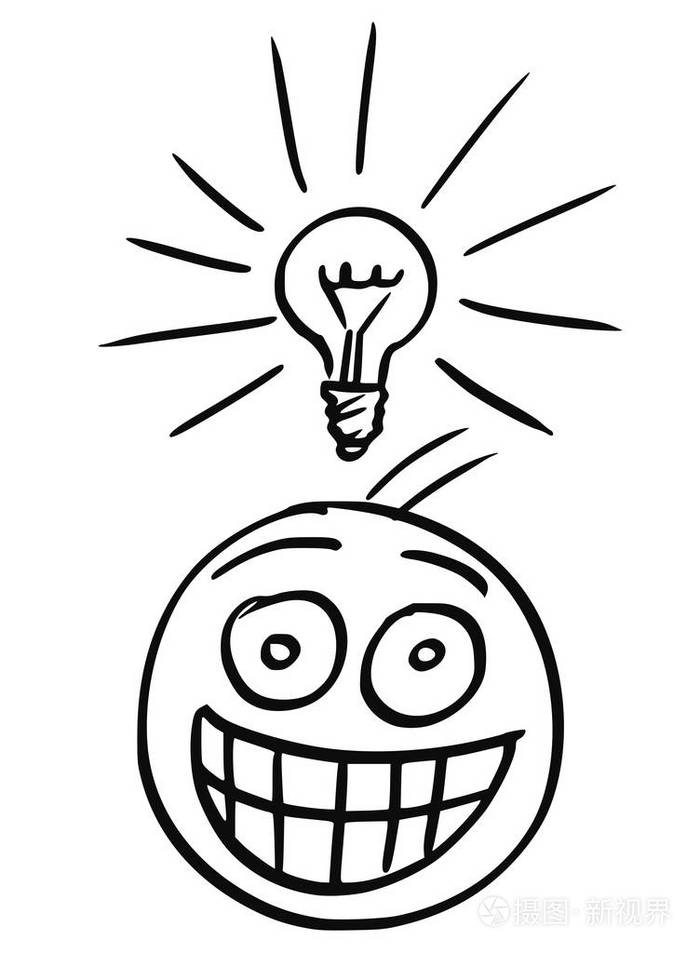 男人矢量卡通与灯泡他头顶有好主意插画-正版商用图片0d8awl-摄图新