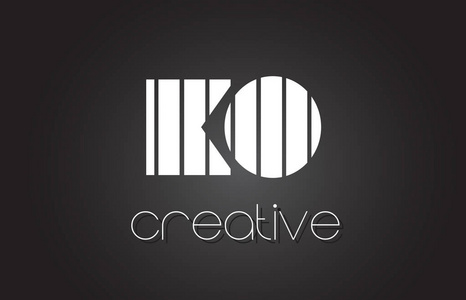 Ko K O 字母标志设计以白色和黑色的线