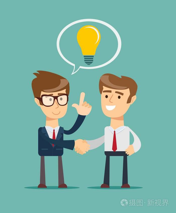 经营人摇手概念灯泡新理念