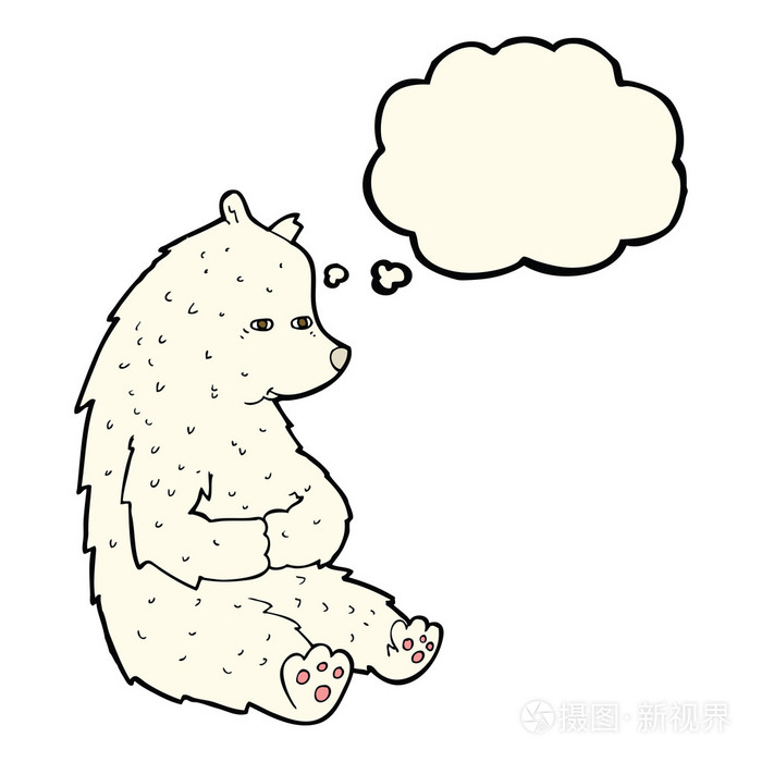 可爱的卡通北极熊与思想泡泡
