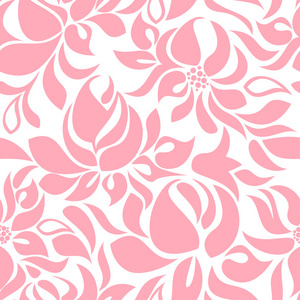 无缝模式与抽象粉红色的花朵，在白色的背景上
