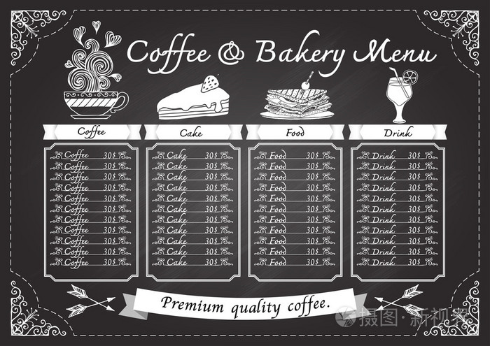手画的咖啡馆菜单 con 黑板设计模板