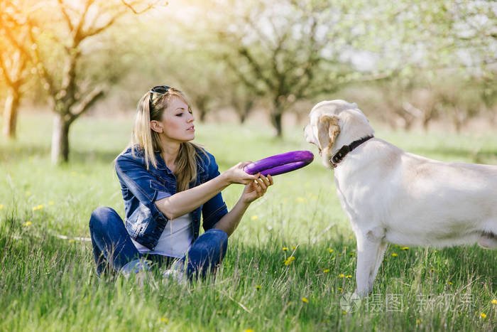 女人玩猎犬