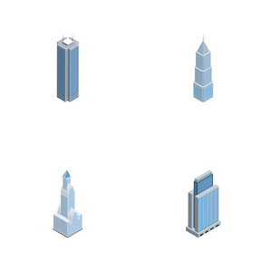 等距建设一整套市容，摩天大楼，城市和其他矢量对象。此外包括公寓 外观 摩天大楼元素