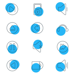 矢量图的 12 音乐图标。可编辑包 Mp3 先进 耳机和其他元素