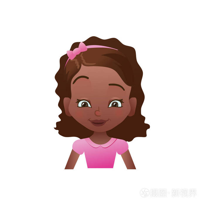 微笑的快乐的非洲女孩脸卡通女性表情图标或头像矢量图