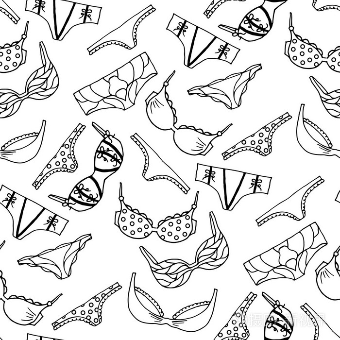 矢量内衣背景设计.大纲的手绘制的插图.胸罩和内裤时尚涂鸦