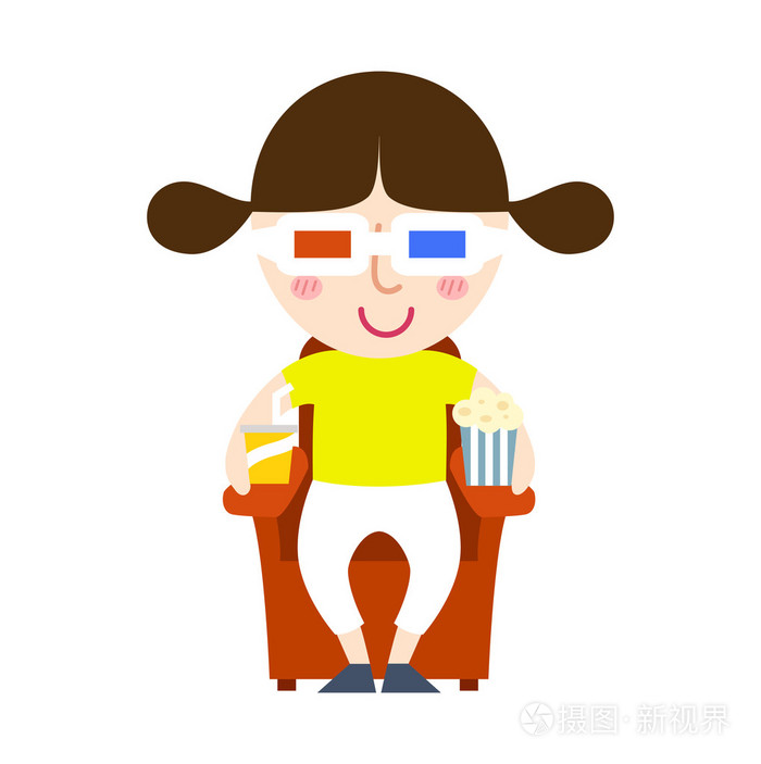 年轻女孩看电影矢量