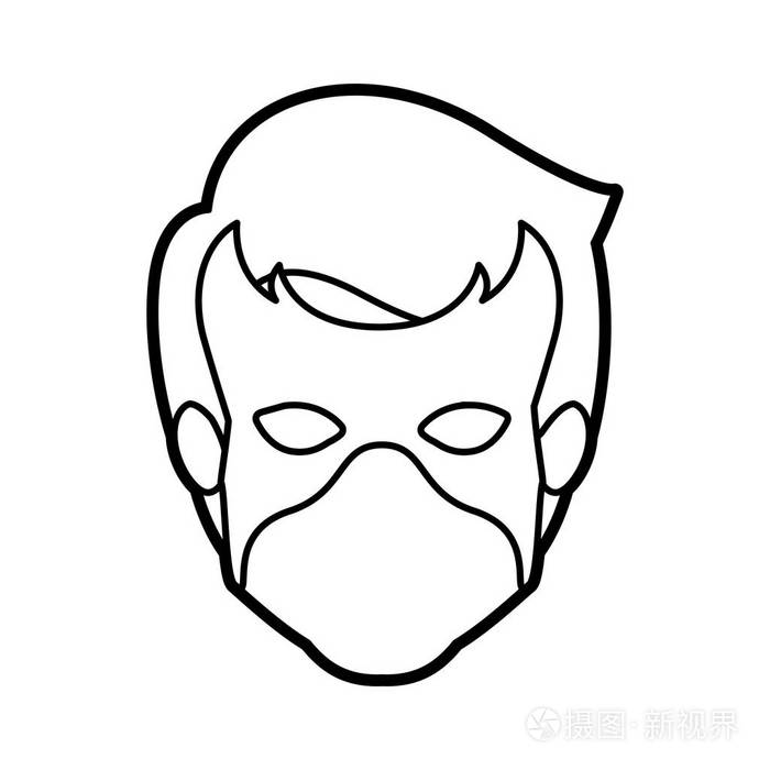 单色厚实的轮廓头戴着面具的面目不清的家伙超级英雄插画-正版商用