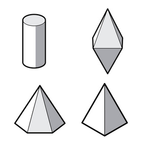 基本的 3d 几何形状的集合。孤立在白色背景上的几何固体矢量
