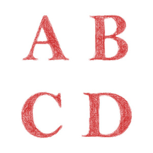 红色的素描字体设置字母 A，B，C D