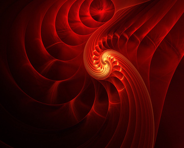 分形图红色螺旋与金色光芒图片