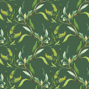 水彩绿花图案照片