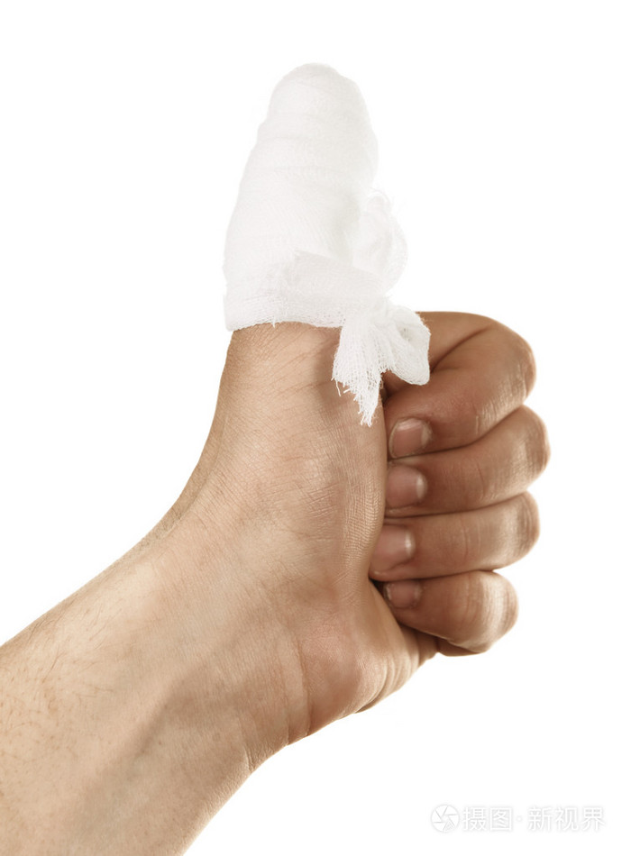 受伤的包扎的手指上白色孤立