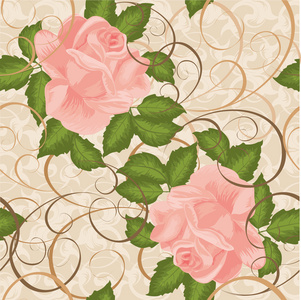 无缝模式用在老式风格的粉红玫瑰