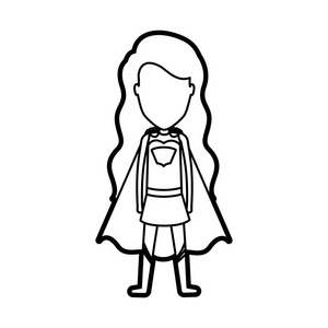 单色厚轮廓的站不露面的女孩留着长头发的超级英雄