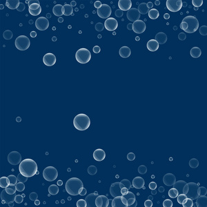 随机的肥皂泡沫分散的边界与随机肥皂泡上深蓝色背景矢量