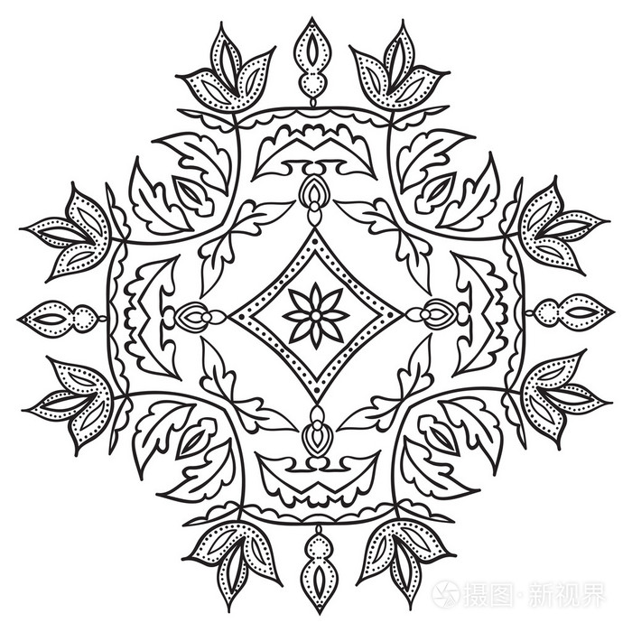 手绘图zentangle曼陀罗元素意大利珐琅器样式
