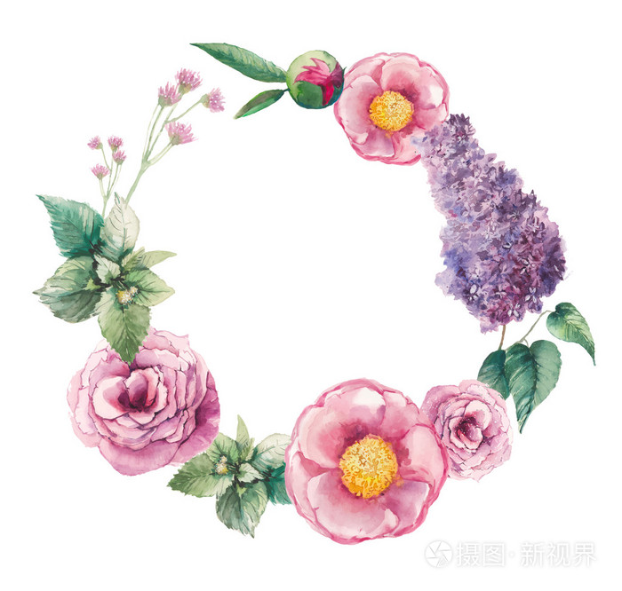 水彩花园花圈 插画 正版商用图片0daa8e 摄图新视界 水彩花园花圈 插画 正版商用图片0daa8e 摄图新视界