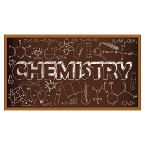 带有化学符号的学校董事会涂鸦。 矢量插图