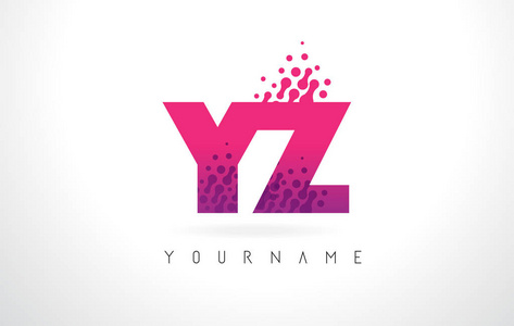 yz y z 字母标识与粉红色紫色颜色和颗粒点 des照片