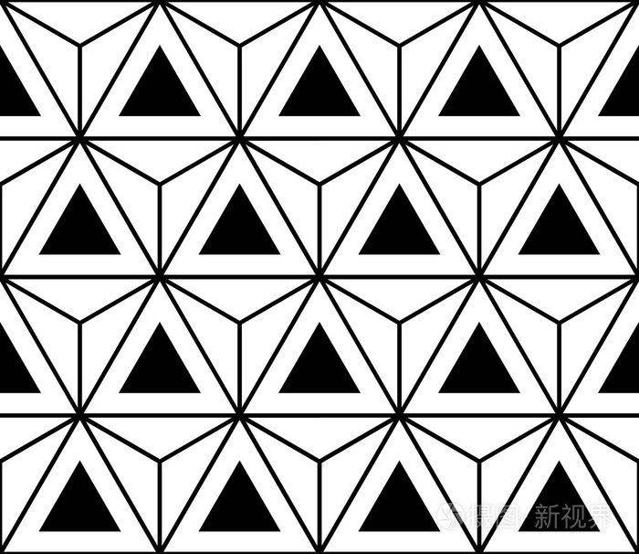 矢量现代无缝神圣几何图案六角形三角形 黑色和白色抽象几何背景 新潮的打印 单色复古纹理 时髦时尚设计插画 正版商用图片0dasdh 摄图新视界