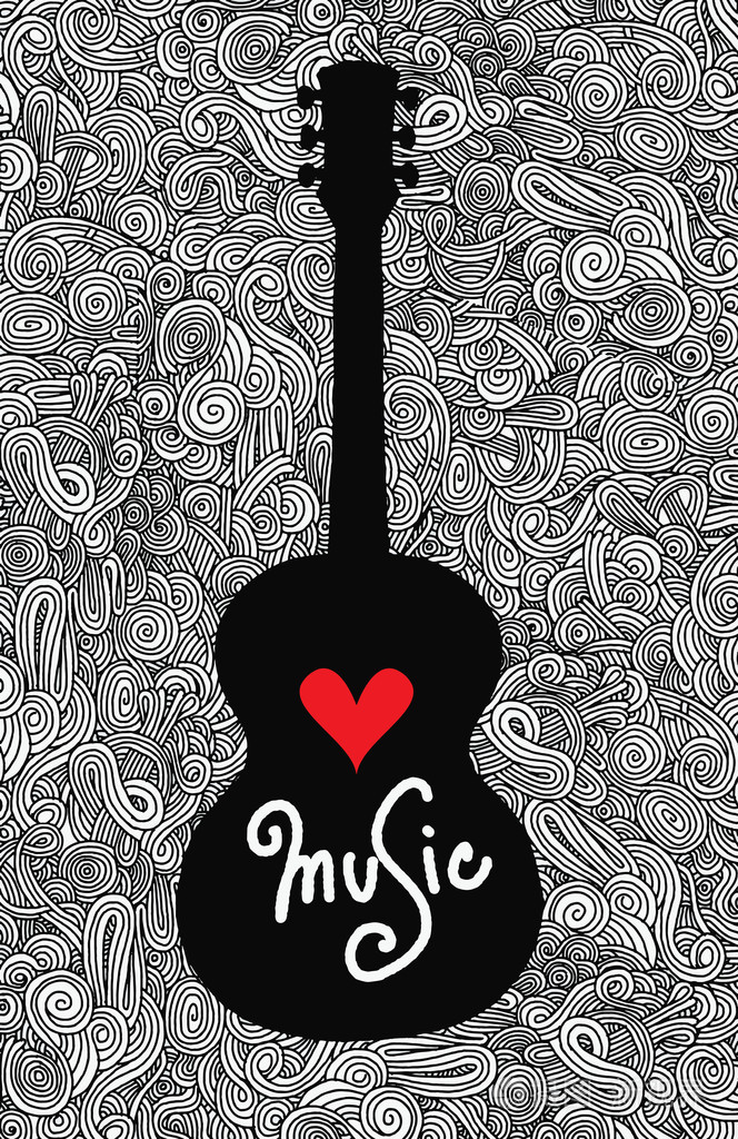 手绘涂鸦声学吉他平面设计