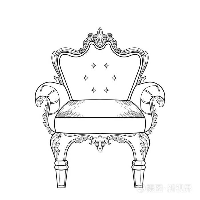 插画 豪华饰品的扶手椅.矢量法国奢侈品丰富复杂的结构.