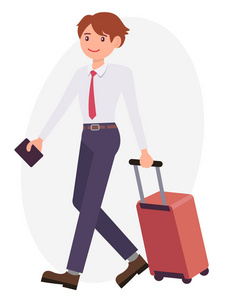 卡通人物设计男性人旅行用行李护照照片