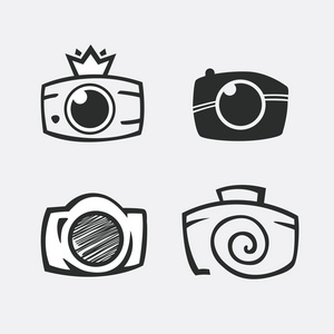 照片的标志。相机，标志矢量集。新潮时髦相机。卧佛寺