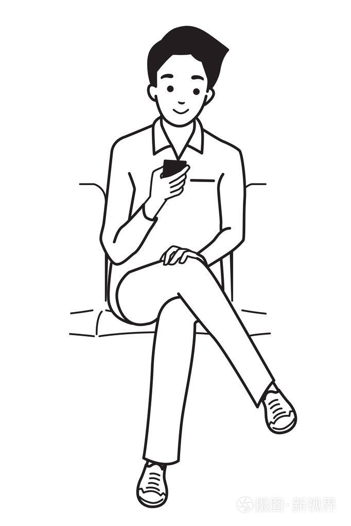 年轻男子在地铁中使用智能手机插画-正版商用图片0db5yl-摄图新视界