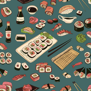 彩色的寿司和卷无缝模式