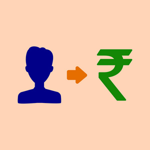 矢量用户印度卢比收入图标与货币
