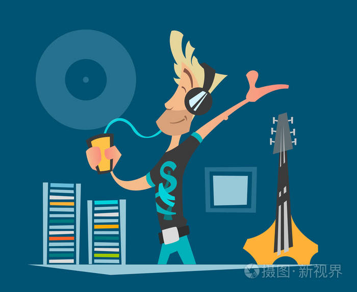 年轻的音乐迷听音乐插画-正版商用图片0dbopw-摄图新视界