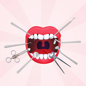 嘴巴与牙医工具