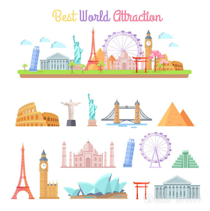 最佳世界景点卡通插图集