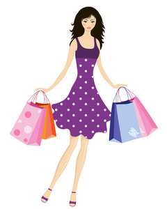 穿衣服卡通可爱的卡通女孩在夏天穿衣服购物照片