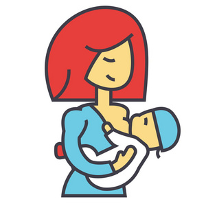 线形背景母亲母乳喂养婴儿,哺乳期, 喂养儿童的概念.线矢量图标.