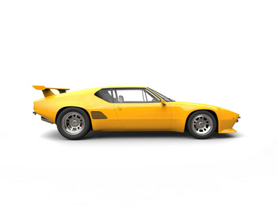 黄色赛车明亮的黄色复古概念赛车侧面照片