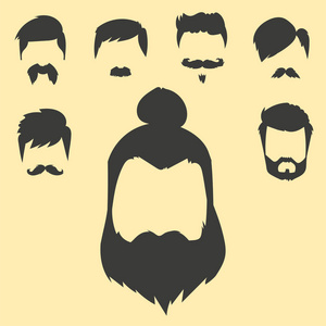 向量集的时髦复古的头发样式胡子老式旧刮胡子男性面部胡须孤立的发型图