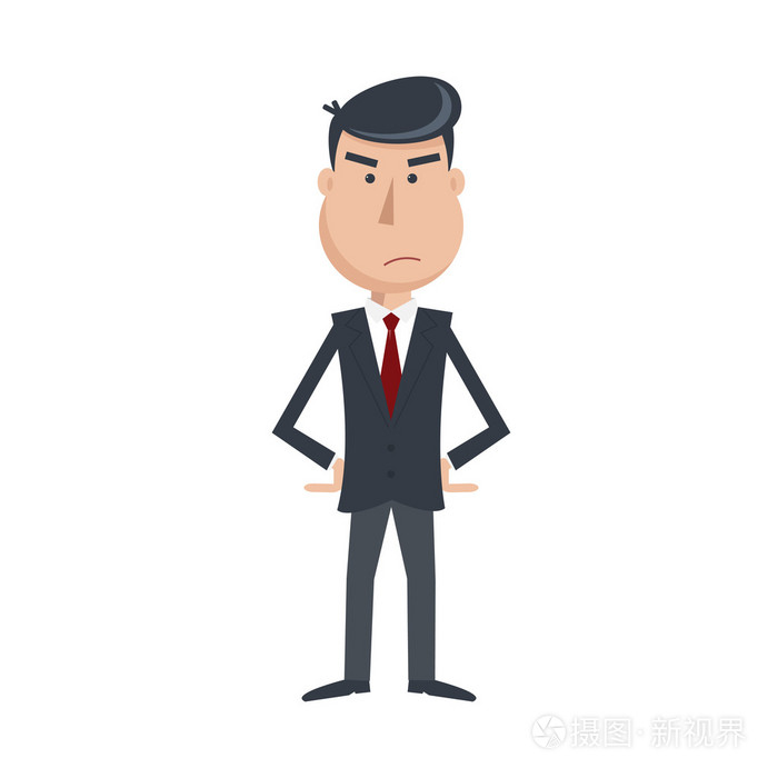 生气的人,在西装和领带两手叉腰插画-正版商用图片0dcm1k-摄图新视界