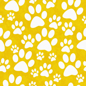 黄色和白色的狗爪打印瓷砖图案重复背景