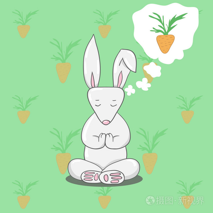 可爱的小兔子坐在莲花瑜伽